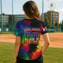 Load image into Gallery viewer, LGPT Pride Women's Black Baseball Jersey Custom Colorful Smoke Baseball Jersey For LGPTQ+ NYN0825