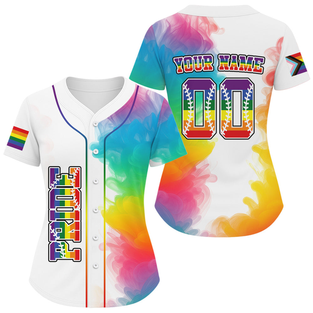 LGPT Pride Womens White Baseball Jersey Custom Colorful Smoke Baseball Jersey For LGPTQ+ NYN0826
