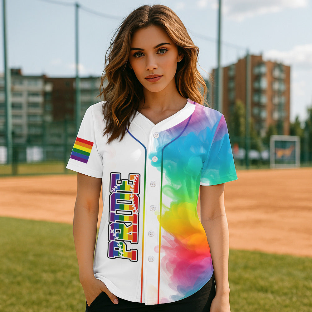 LGPT Pride Womens White Baseball Jersey Custom Colorful Smoke Baseball Jersey For LGPTQ+ NYN0826