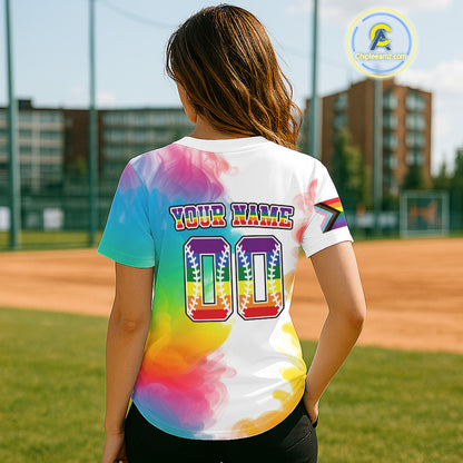 LGPT Pride Womens White Baseball Jersey Custom Colorful Smoke Baseball Jersey For LGPTQ+ NYN0826