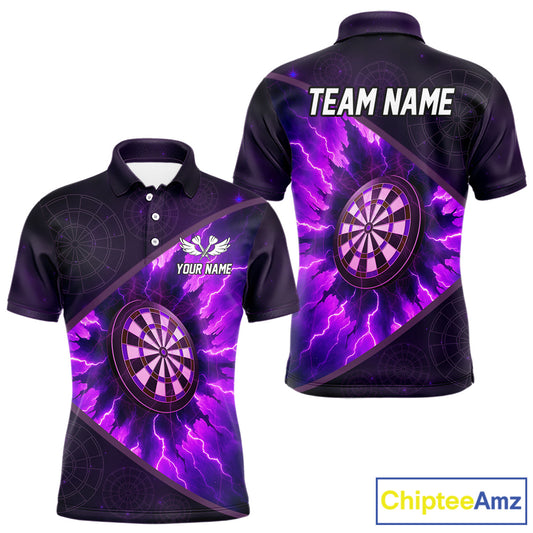 Thunder Dartboard 3D Darts Shirt For Men Custom Name & Team Jersey | Opt1 - Purple NYN0642