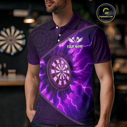 Thunder Dartboard 3D Darts Shirt For Men Custom Name & Team Jersey | Opt1 - Purple NYN0642