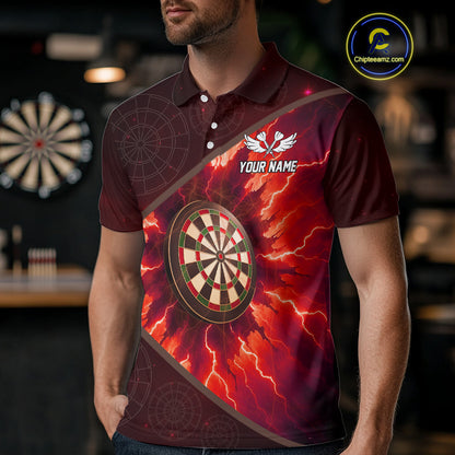 Thunder Dartboard 3D Darts Shirt For Men Custom Name & Team Jersey | Opt2 - Red NYN0643