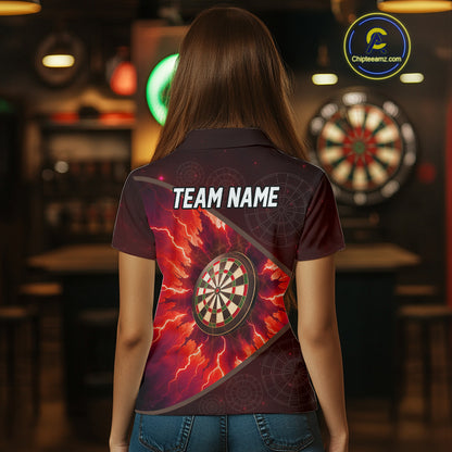 Thunder Dartboard 3D Darts Shirt For Women Custom Name & Team Jersey | Opt2 - Red NYN0643