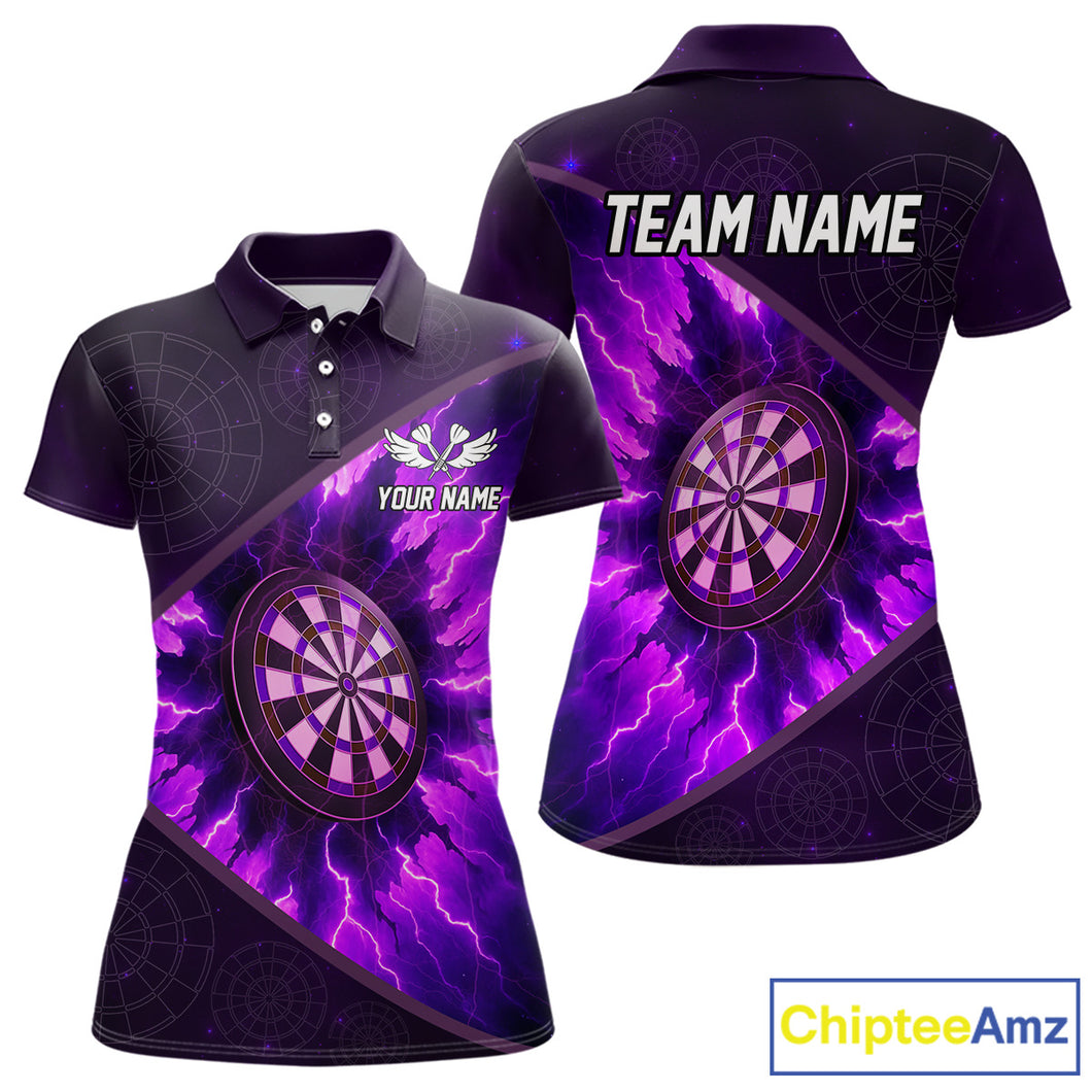 Thunder Dartboard 3D Darts Shirt For Women Custom Name & Team Jersey | Opt1 - Purple NYN0642