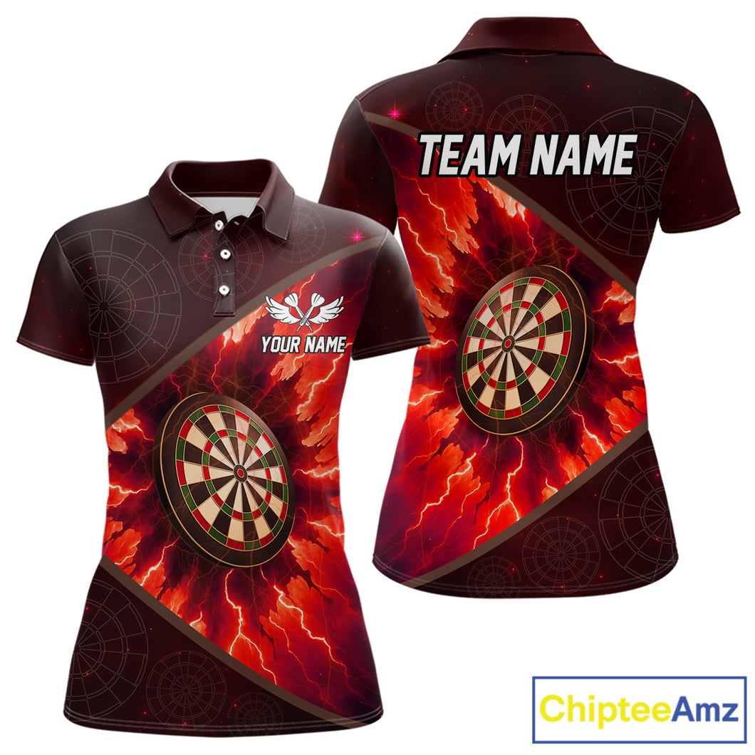 Thunder Dartboard 3D Darts Shirt For Women Custom Name & Team Jersey | Opt2 - Red NYN0643