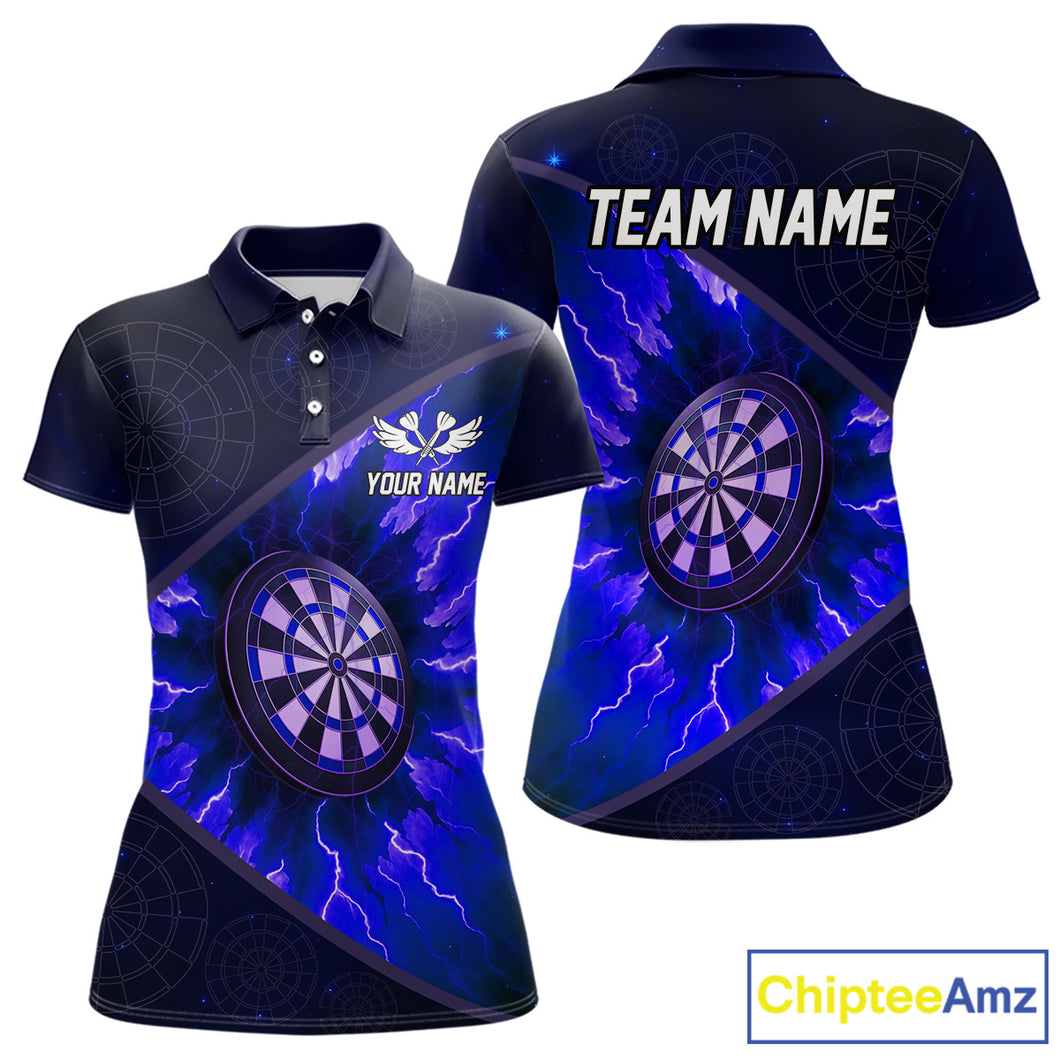 Thunder Dartboard 3D Darts Shirt For Women Custom Name & Team Jersey | Opt3 - Blue NYN0644