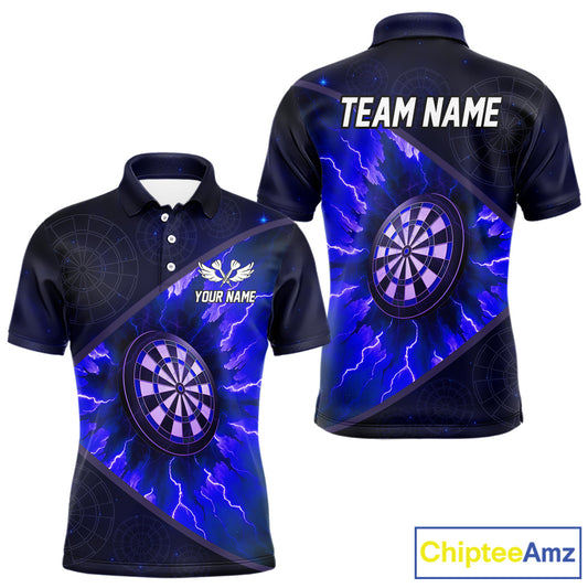 Thunder Dartboard 3D Darts Shirt For Men Custom Name & Team Jersey | Opt3 - Blue NYN0644