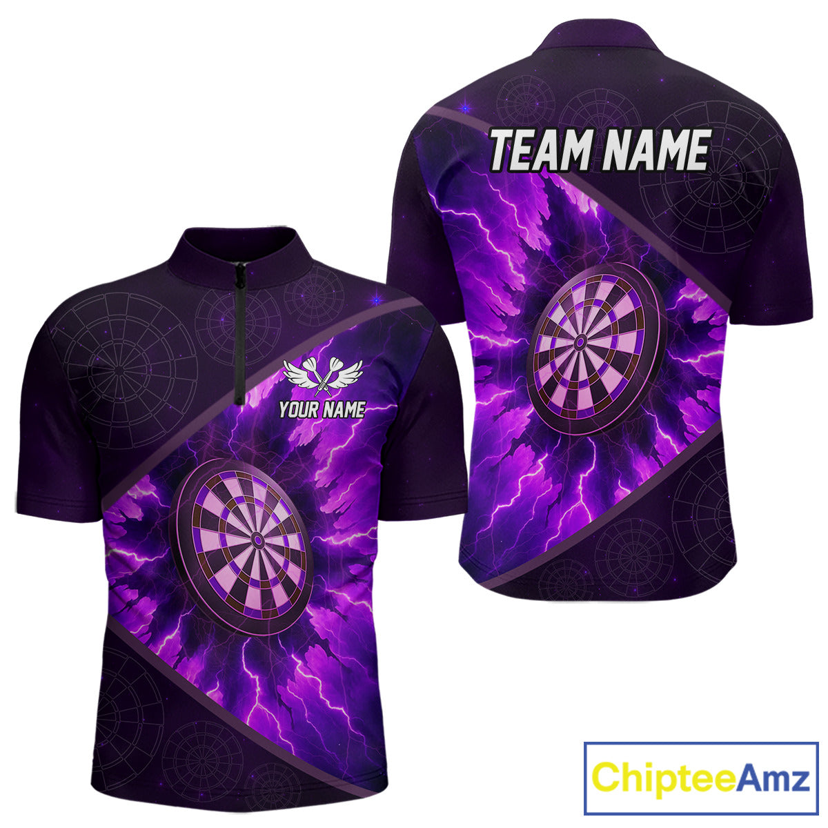 Thunder Dartboard 3D Darts Shirt For Men Custom Name & Team Jersey | Opt1 - Purple NYN0642