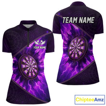 Load image into Gallery viewer, Thunder Dartboard 3D Darts Shirt For Women Custom Name &amp; Team Jersey | Opt1 - Purple NYN0642