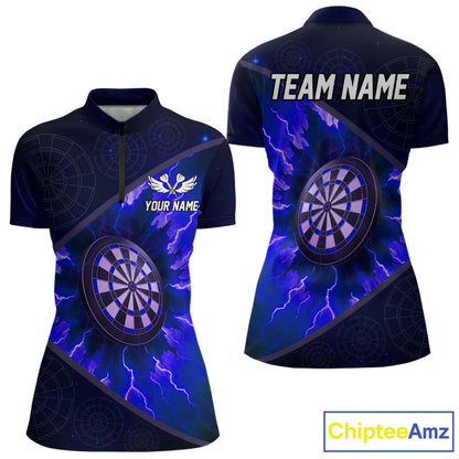 Thunder Dartboard 3D Darts Shirt For Women Custom Name & Team Jersey | Opt3 - Blue NYN0644