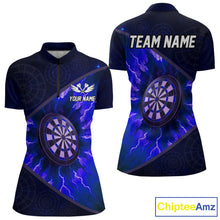 Load image into Gallery viewer, Thunder Dartboard 3D Darts Shirt For Women Custom Name &amp; Team Jersey | Opt3 - Blue NYN0644