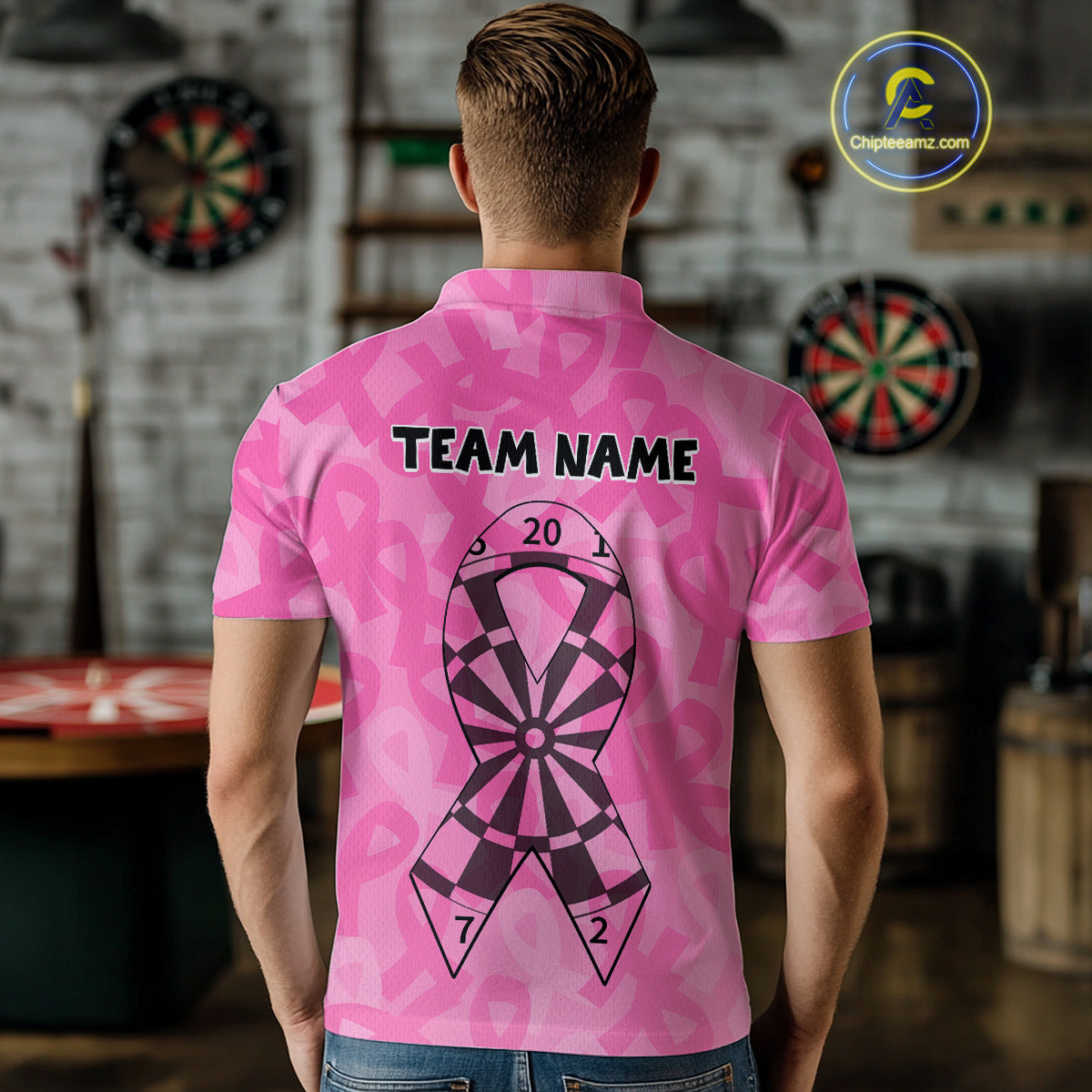 Ribbons Dartboard Custom Pink Darts Shirt For Men - Personalized Name For Players NYN0675