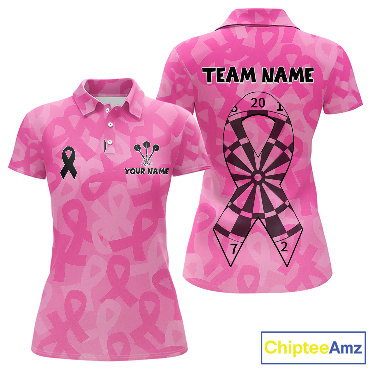 Ribbons Dartboard Custom Pink Darts Shirt For Women - Personalized Name For Players NYN0675