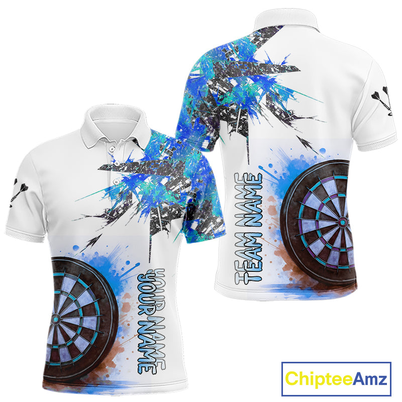 Custom Grey And Blue Splashed Dartboard Darts Polo Shirt For Men Darts Team Jerseys NYN0947