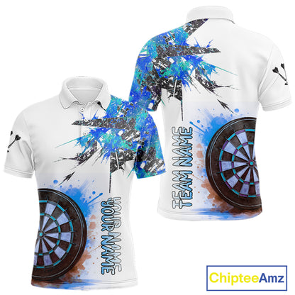 Custom Grey And Blue Splashed Dartboard Darts Polo Shirt For Men Darts Team Jerseys NYN0947