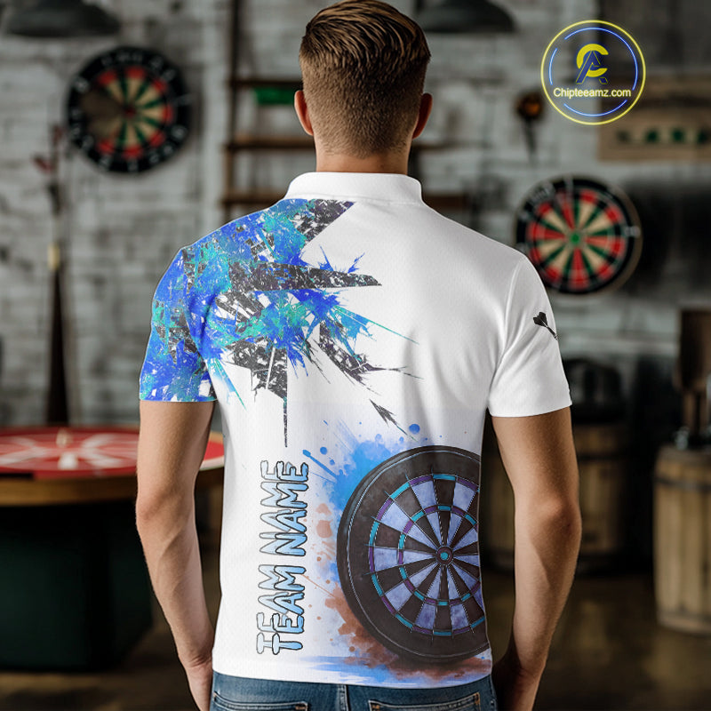Custom Grey And Blue Splashed Dartboard Darts Polo Shirt For Men Darts Team Jerseys NYN0947