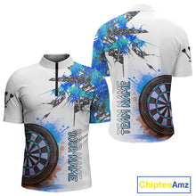 Load image into Gallery viewer, Custom Grey And Blue Splashed Dartboard Darts 1/4-Zip Shirt For Men Darts Team Jerseys NYN0947