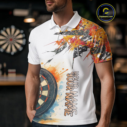 Custom Grey And Yellow Splashed Dartboard Darts Polo Shirt For Men Darts Team Jerseys NYN0948