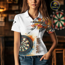 Load image into Gallery viewer, Custom Grey And Yellow Splashed Dartboard Darts Polo Shirt For Women Darts Team Jerseys NYN0948
