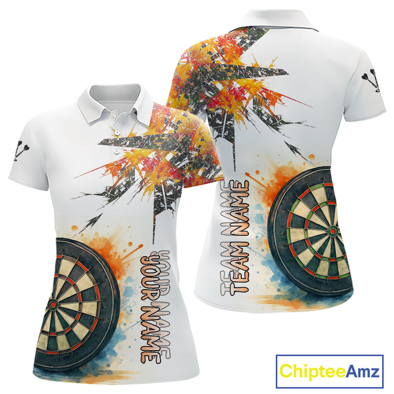 Custom Grey And Yellow Splashed Dartboard Darts Polo Shirt For Women Darts Team Jerseys NYN0948