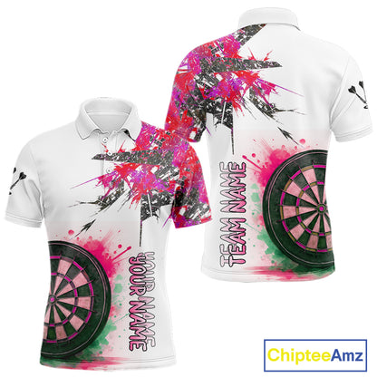 Custom Grey And Pink Splashed Dartboard Darts Polo Shirt For Men Darts Team Jerseys NYN0949