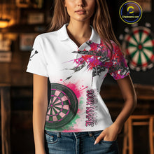 Load image into Gallery viewer, Custom Grey And Pink Splashed Dartboard Darts Polo Shirt For Women Darts Team Jerseys NYN0949