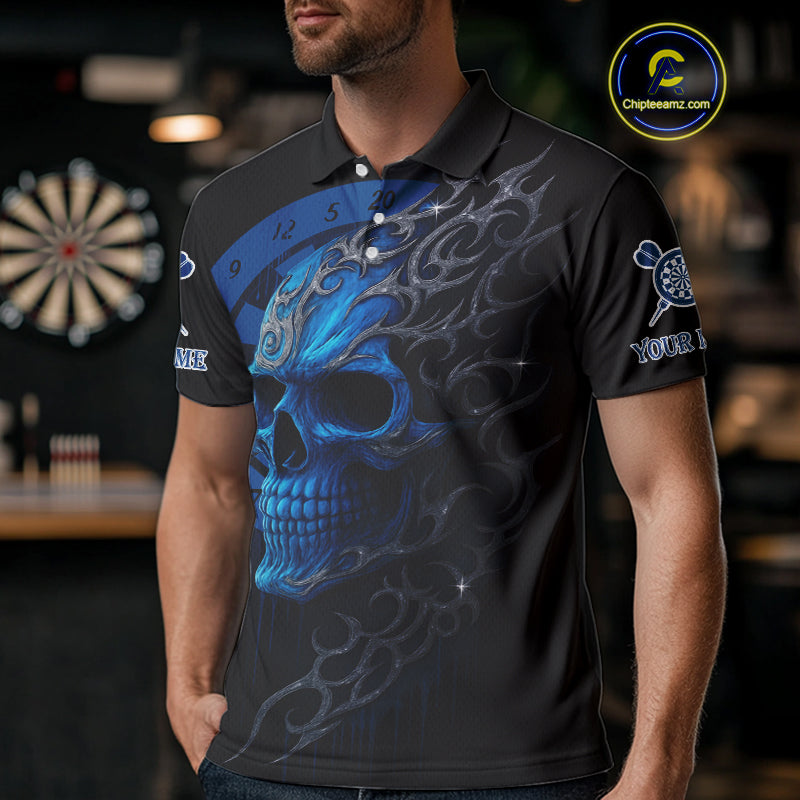 Custom Blue Skull Dartboard Polo Dart Shirt Personalized Outfits Dart Jersey For Men NYN1316
