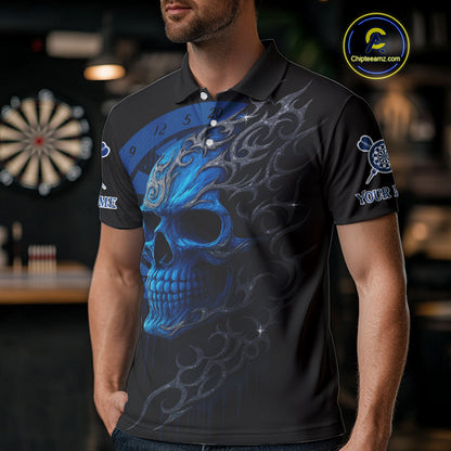 Custom Blue Skull Dartboard Polo Dart Shirt Personalized Outfits Dart Jersey For Men NYN1316