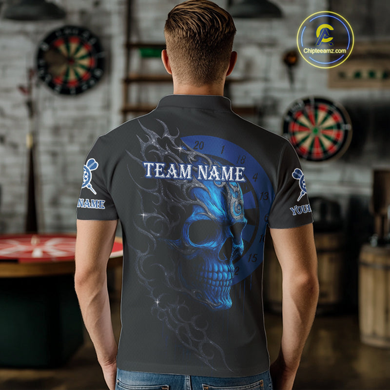 Custom Blue Skull Dartboard Polo Dart Shirt Personalized Outfits Dart Jersey For Men NYN1316