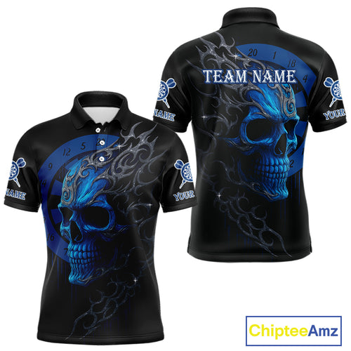 Custom Blue Skull Dartboard Polo Dart Shirt Personalized Outfits Dart Jersey For Men NYN1316