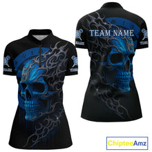 Load image into Gallery viewer, Custom Blue Skull Dartboard 1/4-Zip Dart Shirt Personalized Outfits Dart Jersey For Women NYN1316