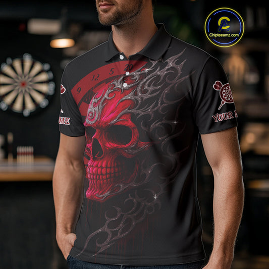Custom Red Skull Dartboard Polo Dart Shirt Personalized Outfits Dart Jersey For Men NYN1317
