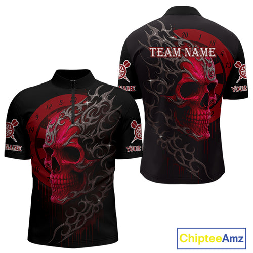 Custom Red Skull Dartboard 1/4-Zip Dart Shirt Personalized Outfits Dart Jersey For Men NYN1317