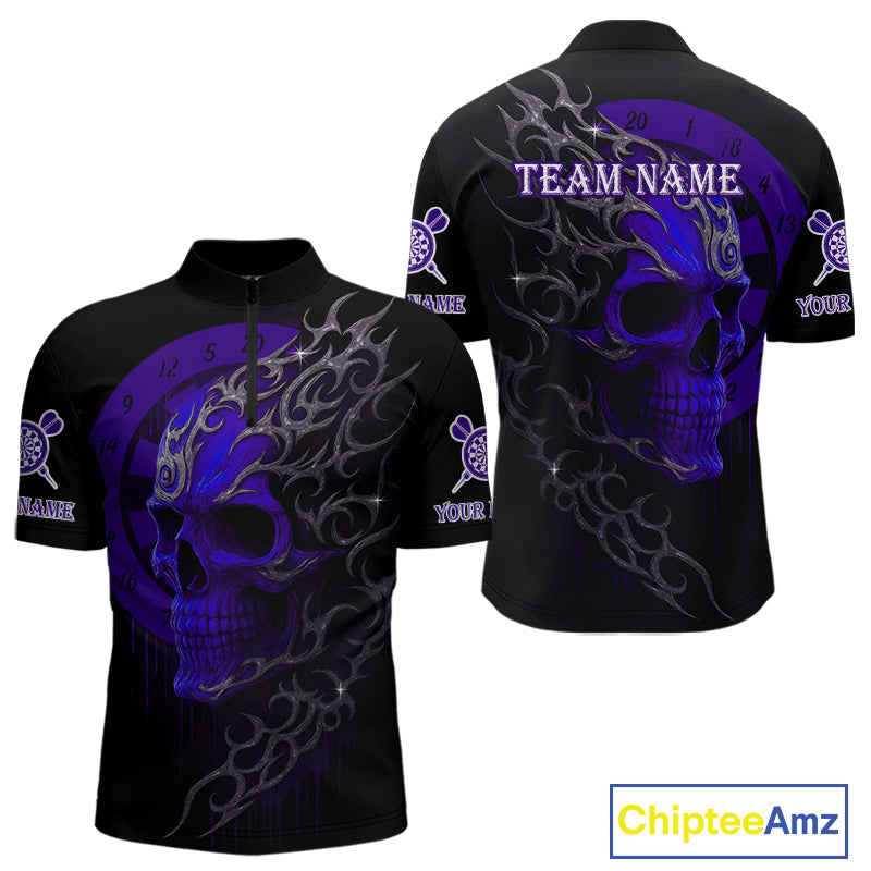 Custom Purple Skull Dartboard 1/4-Zip Dart Shirt Personalized Outfits Dart Jersey For Men NYN1318