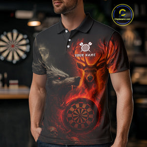 Custom Wolf Flaming Deer Dartboard Polo Dart Shirt For Men Outfits Flame Dart Team Jersey NYN1313