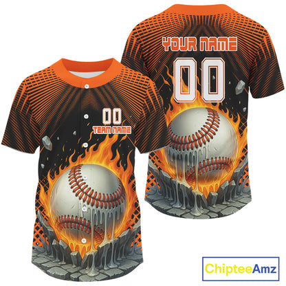 Custom Black And Orange Flames Baseball Ball Jersey For Men Baseball Tournament Team Shirt NYN0958
