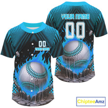 Load image into Gallery viewer, Custom Black And Blue Flames Baseball Ball Jersey For Men Baseball Tournament Team Shirt NYN0959
