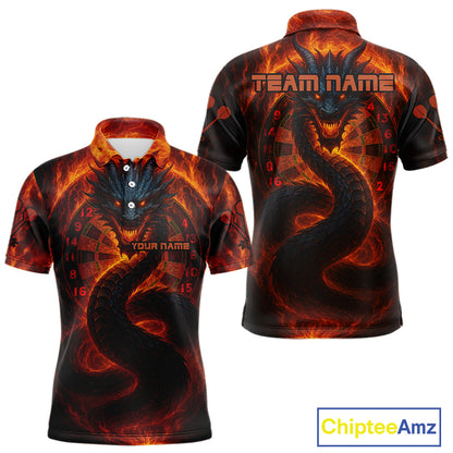 Personalized Red Flames Dragon Dartboard Darts Polo Jerseys For Men, Dart Team Jerseys NYN0963