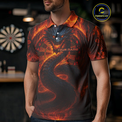 Personalized Red Flames Dragon Dartboard Darts Polo Jerseys For Men, Dart Team Jerseys NYN0963