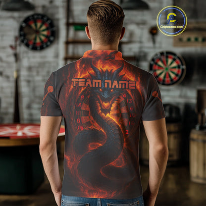 Personalized Red Flames Dragon Dartboard Darts Polo Jerseys For Men, Dart Team Jerseys NYN0963