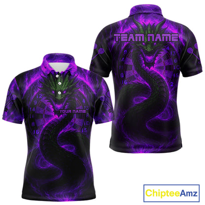 Personalized Purple Flames Dragon Dartboard Darts Polo Jerseys For Men, Dart Team Jerseys NYN0964