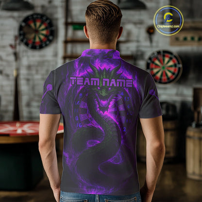 Personalized Purple Flames Dragon Dartboard Darts Polo Jerseys For Men, Dart Team Jerseys NYN0964