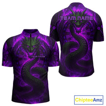 Load image into Gallery viewer, Personalized Purple Flames Dragon Dartboard Darts 1/4-Zip Jerseys For Men, Dart Team Jerseys NYN0964
