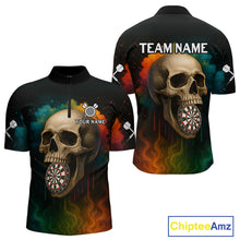 Load image into Gallery viewer, Custom Multi-Color Skull Dartboard 1/4-Zip Dart Shirt For Men Colorful Skull Dart Jerseys NYN1324