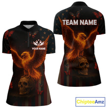 Load image into Gallery viewer, Custom US Flag Patriotic 1/4-Zip Dart Shirt For Women Flame Eagle Skull Dart Jersey NYN1331