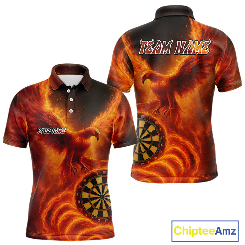 Custom Orange Flames Phoenix Dartboard Darts Jersey Personalized Darts Polo Shirt For Men NYN0969