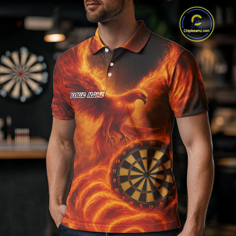 Custom Orange Flames Phoenix Dartboard Darts Jersey Personalized Darts Polo Shirt For Men NYN0969