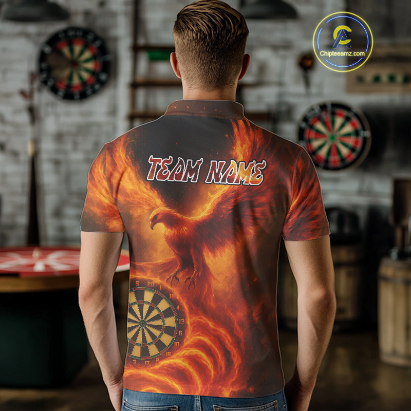 Custom Orange Flames Phoenix Dartboard Darts Jersey Personalized Darts Polo Shirt For Men NYN0969