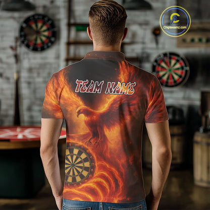 Custom Orange Flames Phoenix Dartboard Darts Jersey Personalized Darts Polo Shirt For Men NYN0969